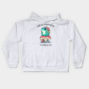 Melancholic Mirth: Finding Humor in Life's Futility with a Quirky Frog on a Mushroom Kids Hoodie